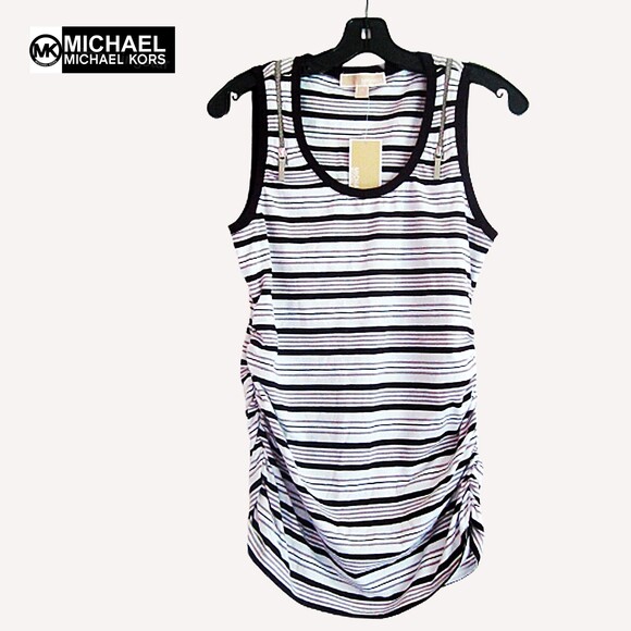 MICHAEL Michael Kors NEW CONCRETE Stripe Zip Shoulders Tank M - Picture 1 of 11